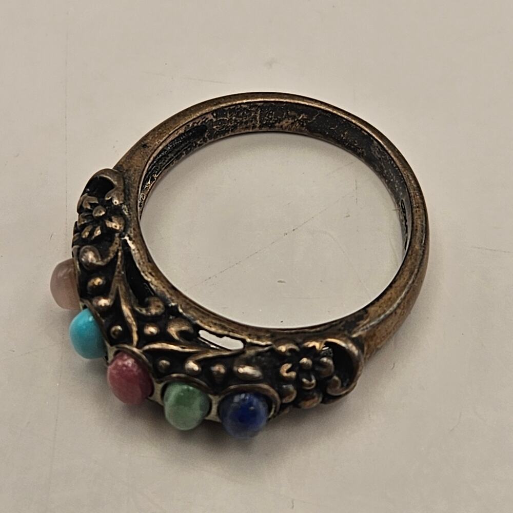 925 STERLING SILVER MULTI STONE RING BOHO TURQUOISE STYLE CABOCHON BAND - Picture 3 of 6